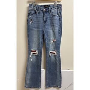 Judy Blue Bootcut Distressed Jeans Women’s Size 7/28 Blue Denim Plaid Patch